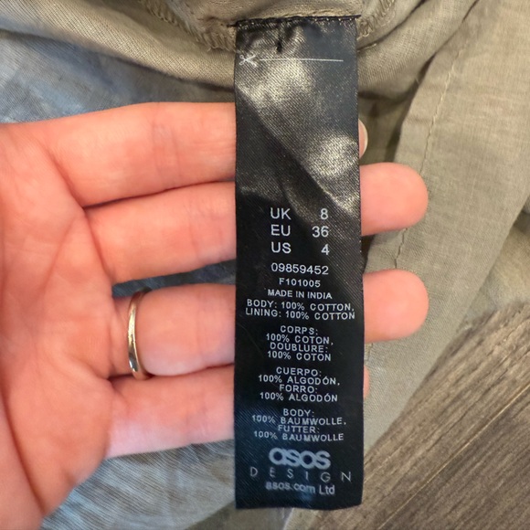 ASOS 100% Cotton Double Cloth Button-Front Sage Green Summer Dress. Size 4 - Picture 8 of 8